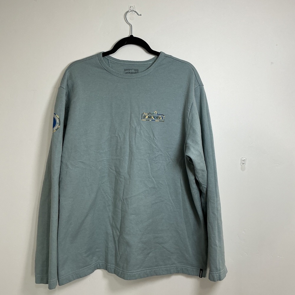 Patagonia Wildrise T-Shirt Sz XL Blue Green‎ Long Sleeve Graphic Save Our Planet